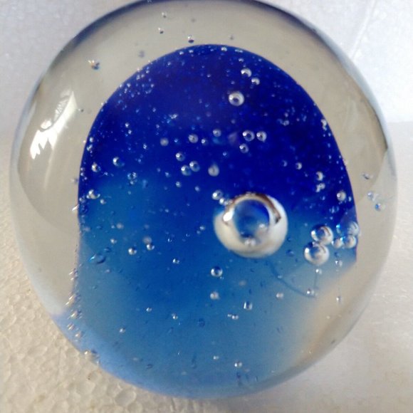 Vintage Large 2lb Blue Internal Bubble Vecchia Murano Art Glass Paperweight - Picture 5 of 7